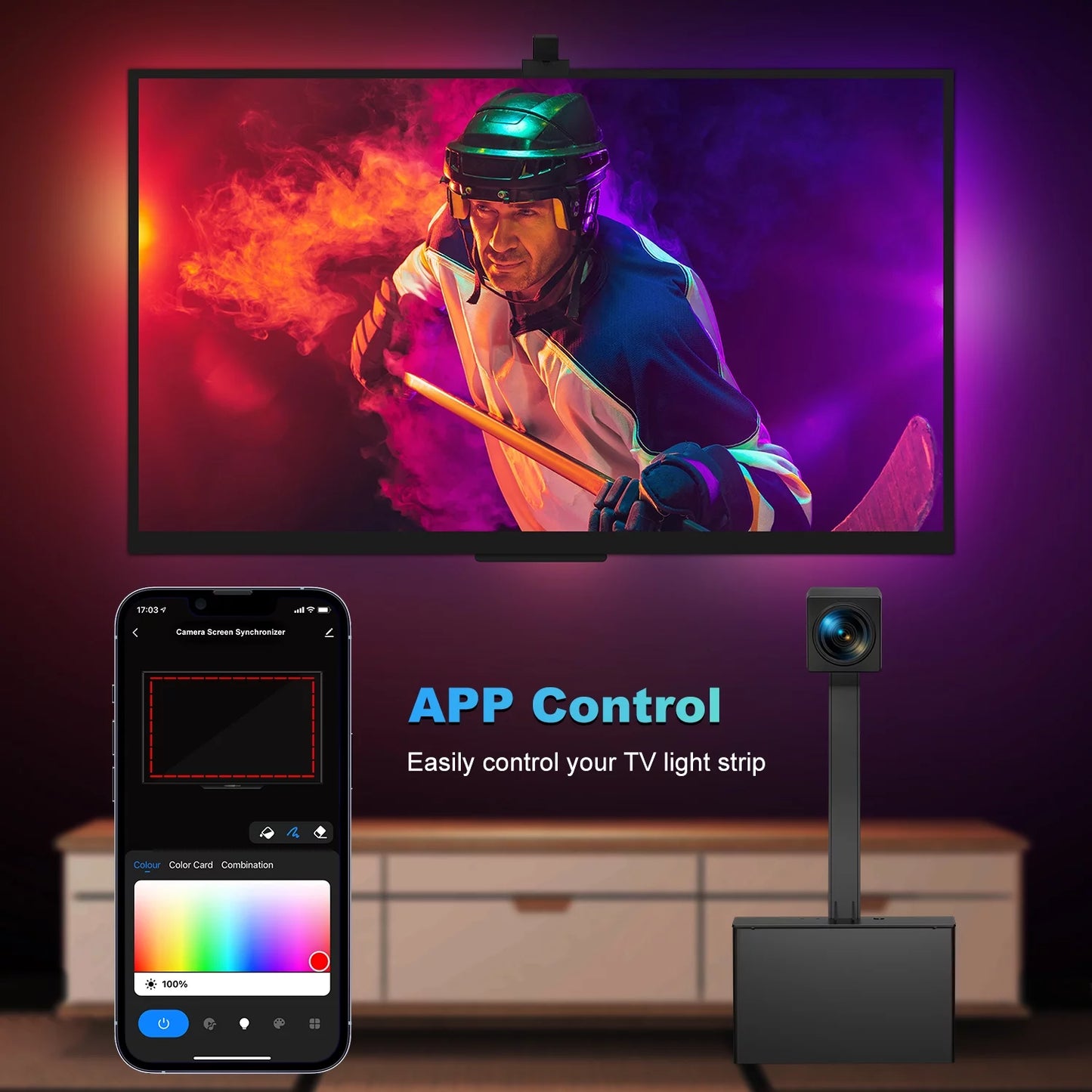 TOPVISION TV LED Backlights with Camera, RGBIC TV LED Lights for 55-77 inch TVs PC, 16.4ft Led Strip Lights with Smart App Control, Scene Mode, TV Light for Gaming & Movies