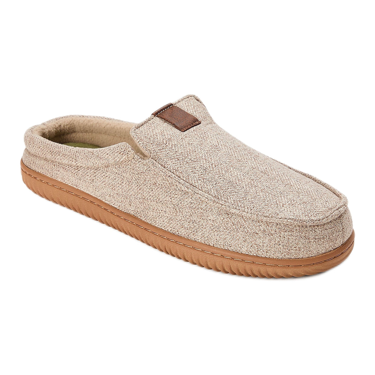 Dearfoams Cozy Comfort Men's Notch Clog Slippers — Color: Oatmeal; Shoe Size: 11-12