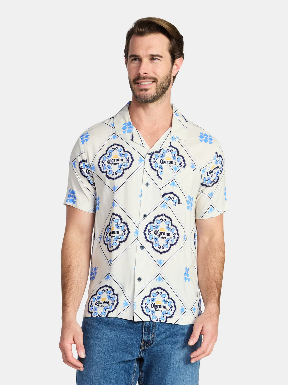 Corona Men's and Big Men's Graphic Button-Up Shirt, Sizes S-3XL — Color: Natural; Clothing Size: L