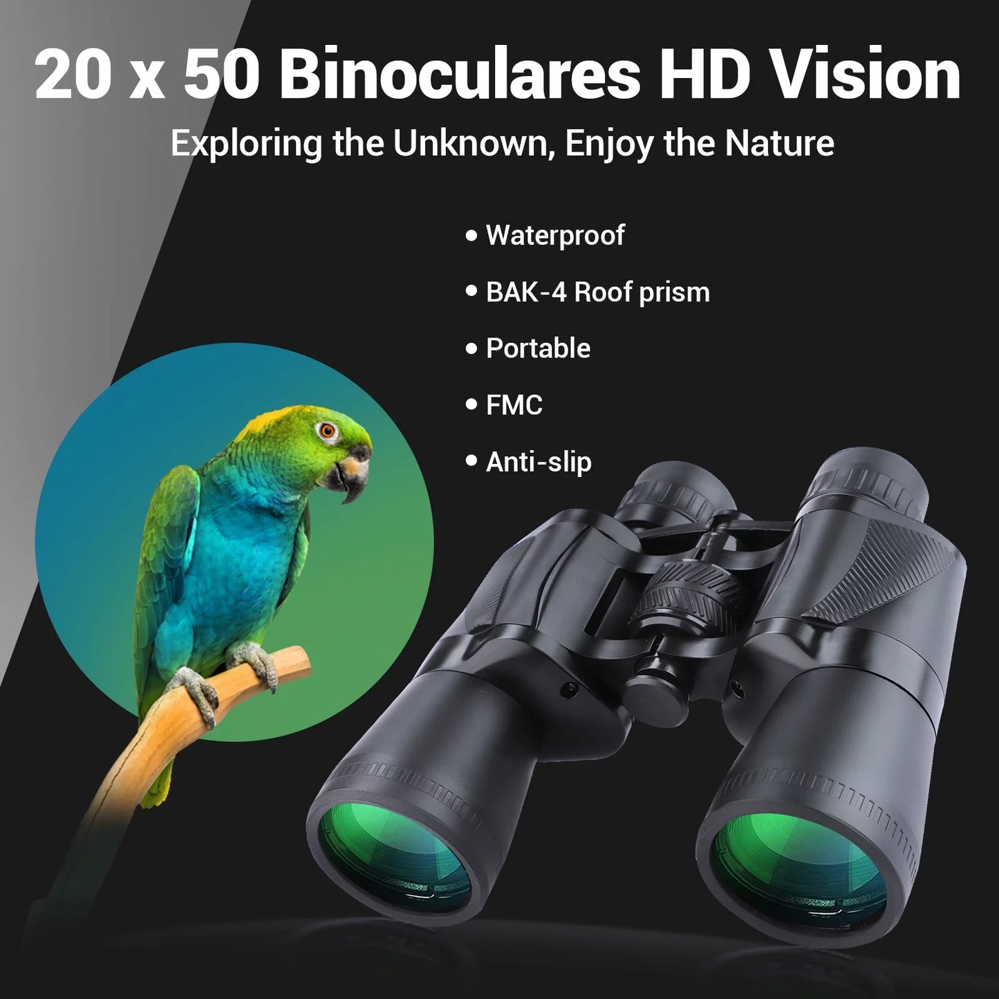 BEBANG 20X50 Binoculars for Adults, HD Powerful Binoculars with Low Light Vision, Waterproof Binoculars for Bird Watching