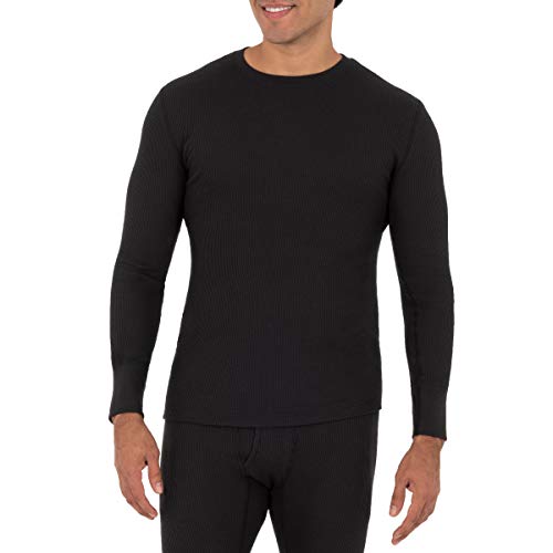 Fruit of the Loom Men's 2-Pack Recycled Waffle Thermal Underwear Crew Top, Black/Natural, X-Large