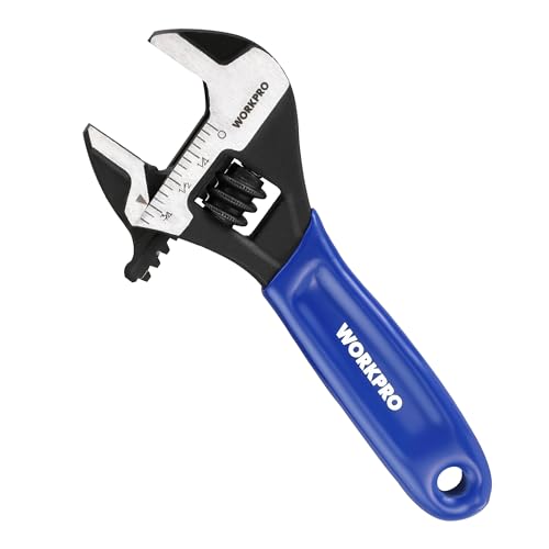 WORKPRO 4-Inch Mini Adjustable Wrench, Wide Jaw Cr-V steel Wrench