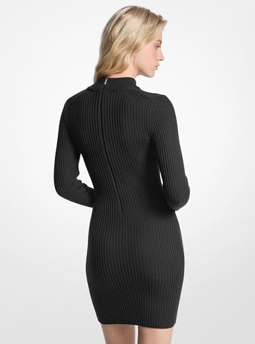 Michael Kors Women's Merino Wool Mock Neck Mini Dress, Black, X-Small
