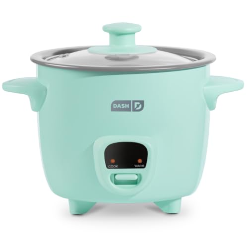 Dash Mini Rice Cooker | Small Rice Maker, 2 Cups Cooked / 1 Cup Uncooked, Ceramic Nonstick Removable Pot, Keep Warm Function, Compact and Portable for Dorm, Travel, Single Serve, Aqua