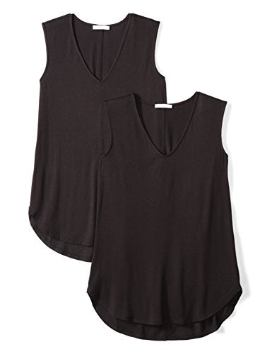 Amazon Essentials Women's Jersey Standard-Fit V-Neck Sleeveless Tank Top (Previously Daily Ritual), Pack of 2, Black, XX-Large