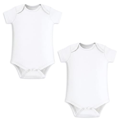 TURMEWU Unisex Baby Bodysuit 2-Pack, White, Newborn