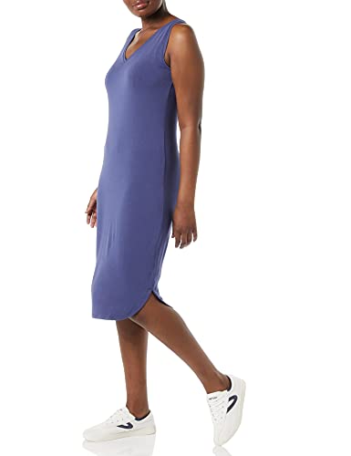 Amazon Essentials Women's Lightweight Jersey Regular-Fit Sleeveless V-Neck Midi Dress, Easy to Wear, 41" Length (Previously Daily Ritual), Medium Blue, Large