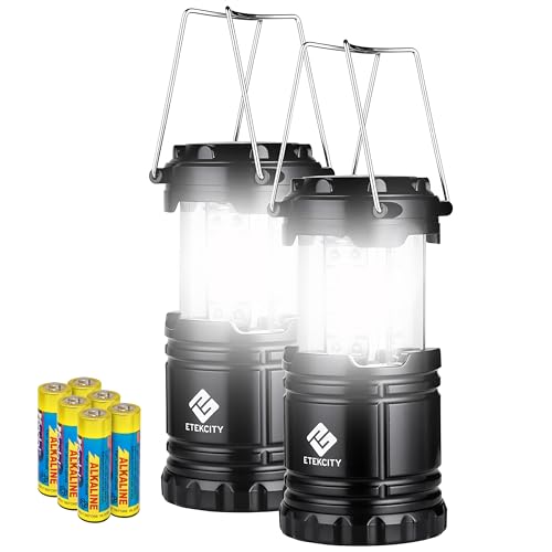 Etekcity Lantern Camping Essentials Lights, Led Flashlight for Power Outages, Battery Operated Lamp for Emergencies, Survival Gear, Hurricane Preparedness Items, Water Resistant, 2 Pack, Black