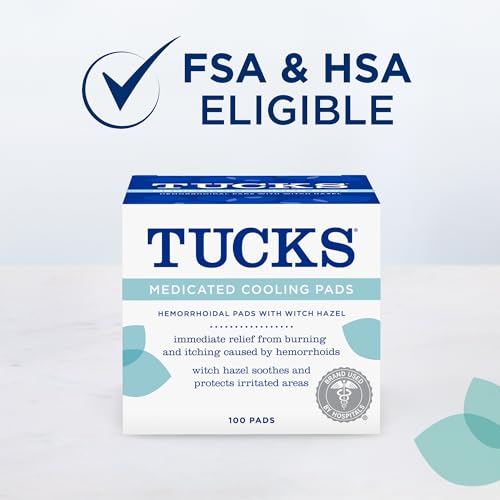 TUCKS Medicated Cooling Pads, 100 Count – Pads with Witch Hazel, Cleanses Sensitive Areas, Protects from Irritation, Hemorrhoid Treatment, Medicated Pads Used By Hospitals