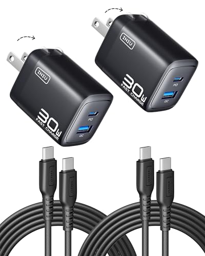 INIU USB C Charger Block, 30W 2-Pack Dual Port GaN Fast Charging Wall Charger with USB-C Cable, ETL Certified Travel Charger for iPhone 17 16 15 Pro Max iPad, Samsung S26 S25 Ultra, Pixel 9a, Switch