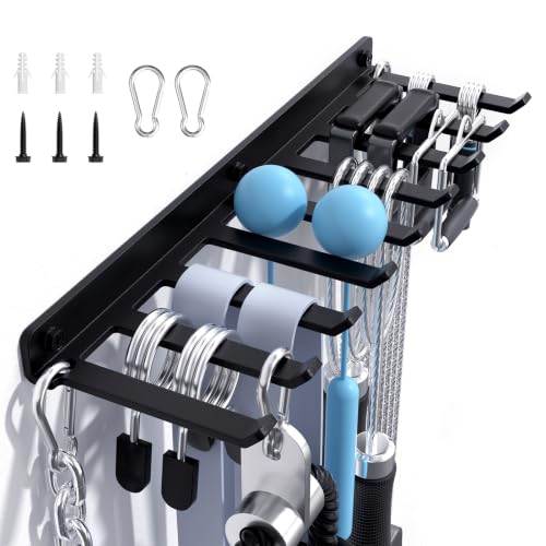 Home Gym Accessories Storage Wall Rack with 9 Hooks and 2 Carabiner Clips