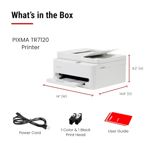 Canon PIXMA TR7120 Wireless Color Inkjet Printer, Duplex Printing, White – Home Printer with Copier/Scanner, Auto Document Feeder, Compact Design, Intuitive Control Panel