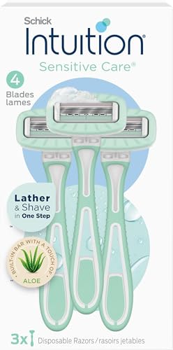Schick Intuition Disposable Razors with Sensitive Skin, 3 Count | Razors Sensitive Skin, Women's Disposable Razors with a Touch of Aloe, Travel Razor