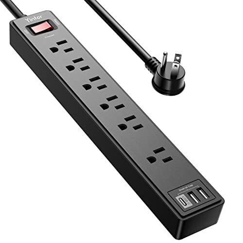 6Ft Power Strip Surge Protector - Yintar Extension Cord with 6 AC Outlets and 3 USB Ports for Home, Office, Dorm Essentials, 1680 Joules, ETL Listed (Black)