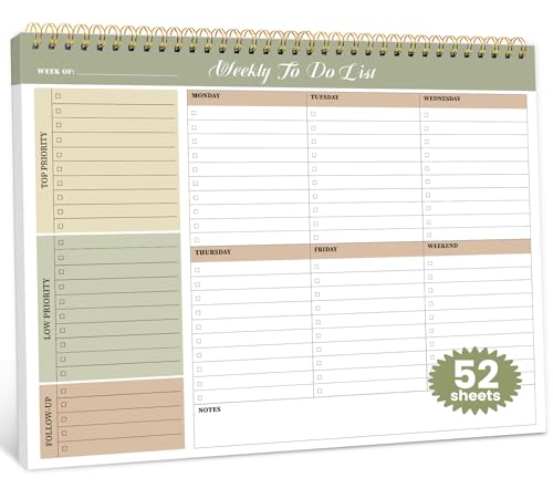 Weekly To Do List Notepad with 52 Undated Sheets(8.5"×11")- Undated Weekly Planner Notepad for Office Desk Accessories and Supplies - Forest Shades