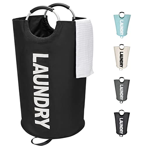 Maxsilan 90L Large Laundry Basket Bag, Collapsible Tall Hamper, Black | Freestanding tall laundry bag & foldable washing basket. Large capacity clothes storage bin with durable sturdy handles