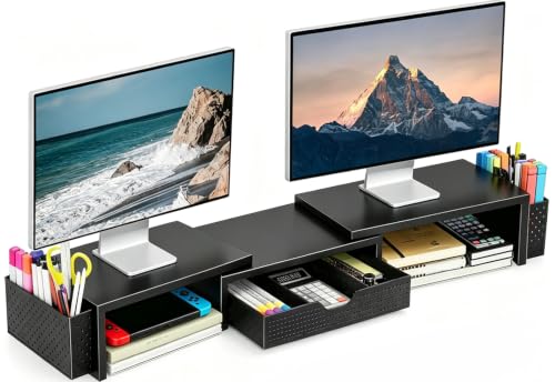 Spacrea Dual Monitor Stand Riser with Drawer and 2 Pen Holders