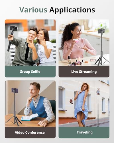 Sensyne 60" Phone Tripod & Selfie Stick, Lightweight All in One Phone Tripod Integrated with Wireless Remote Compatible with All Cell Phones for Selfie/Video Recording/Photo/Live Stream/Vlog(Black)