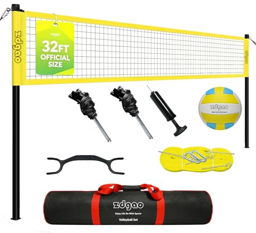 Volleyball Net Outdoor - Portable Volleyball Set for Backyard with Professional Volleyball Net, Wrap Yarn Volleyball and Pump, Boundary Line, Carry Bag (Classic Yellow)