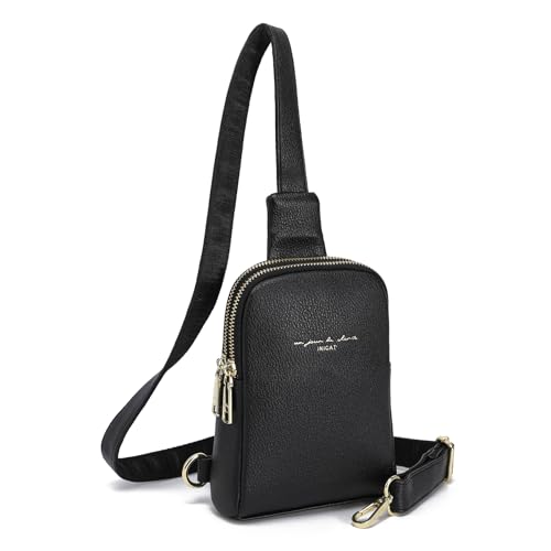 INICAT Women's Small Sling Bag, Lightweight Everyday Vegan Leather Crossbody Purse for Daily Essentials and Travel Light(Black)