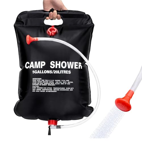 ailker Solar Shower Bag for Camp, 5 Gallons/20L Portable Camping Shower Bag with Removable Hose and On-Off Switchable Shower Head for Camping Beach Swimming Outdoor Traveling