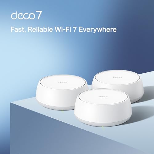 TP-Link Deco 7 BE25 Dual-Band BE5000 WiFi 7 Mesh Wi-Fi System | 4-Stream 5 Gbps, 240 Mhz | Covers up to 6,600 Sq.Ft | 2X 2.5G Ports Wired Backhaul | VPN,MLO, AI-Roaming, HomeShield, 3-Pack