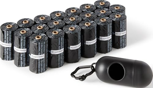 Amazon Basics Dog Poop Leak Proof Bags with Dispenser and Leash Clip, Unscented, 13" x 9" Large Size, 300 Count