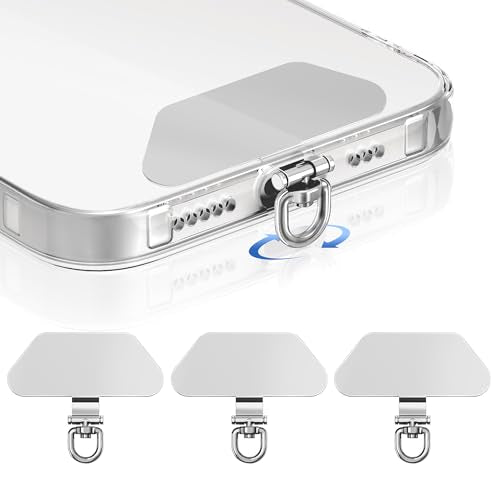 takyu Metal Phone Tether Tab, 360° Rotating Phone Lanyard Tab, Cellphone Charm Wrist Strap Hook Holder, Ultra-thin Metal Patch Compatible for iPhone Android Smartphones, 3 Pack Silver