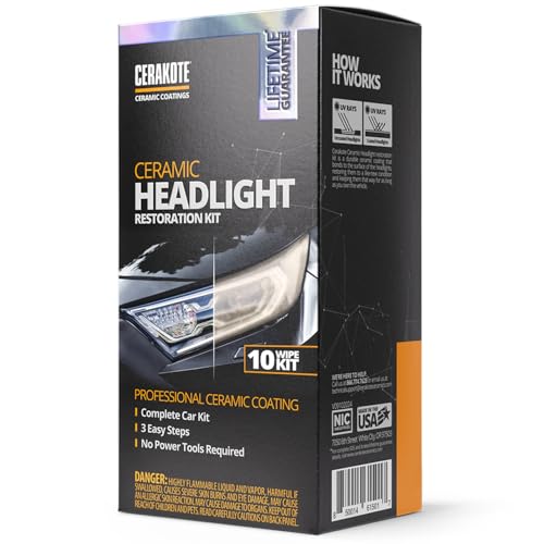 CERAKOTE Ceramic Headlight Restoration Kit - Guaranteed To Last As Long As You Own Your Vehicle - Brings Headlights Back to Like New Condition - No Power Tools Required - 10 Wipe Kit