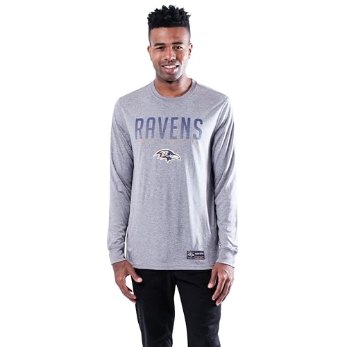 Ultra Game NFL Official Adults Super Soft Game Day Long Sleeve T-Shirt - Unisex, Baltimore Ravens, Heather Gray, X-Large