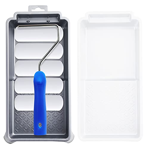 Mister Rui 4 Inch Foam Paint Roller Kit, 8 Pack - Mini Roller Set with 4" Small Roller Covers, Frame, Tray & Liner for Smooth Painting on Walls, Trim, Furniture, Home DIY Projects
