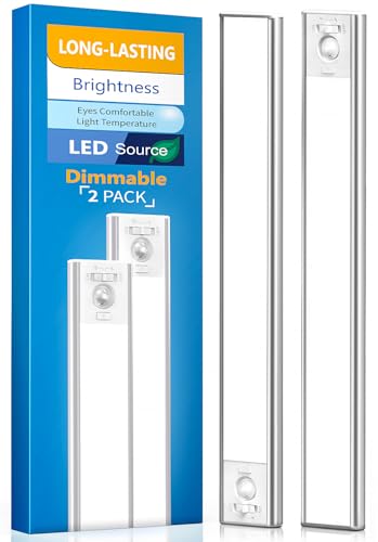 Under Cabinet Lighting, LED Motion Sensor Light Indoor, 2200mAh USB Rechargeable Closet Lights Battery Operated, Stick On Magnetic Wireless Dimmable Under Counter Lights for Kitchen (2 Pack)