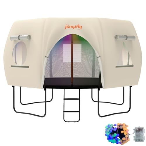10ft Trampoline Tent Cover with LED Lights, Fits 8 Curved Poles, Tent Only