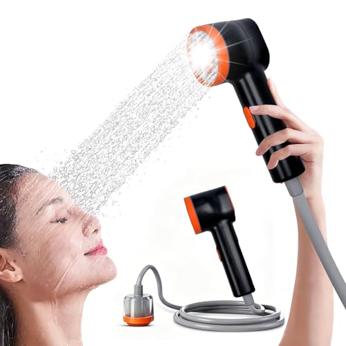 Portable Shower for Camping, Outdoor Camp Shower Portable Shower Head with LED Light & Rechargeable Pump & Hose Rinse Kit IPX6 Waterproof Electric Ducha Portatil for Travel, RV, Car, Beach, Dog Bath