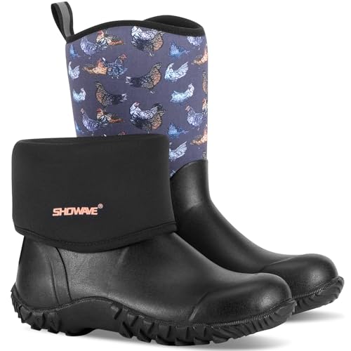 Showave Women's Rain Boots Waterproof Garden Boots Rubber Mud Boots,9