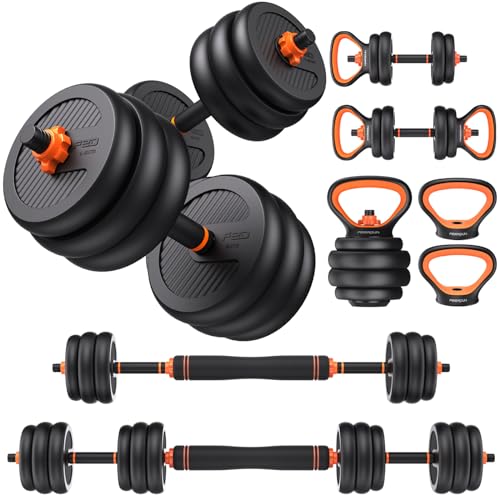 FEIERDUN Adjustable Dumbbells, 45lbs Free Weight Set with Connector, 4 in1 Dumbbells Set Used as Barbell, Kettlebells, Push up Stand, Fitness Exercises for Home Gym Suitable Men/Women.