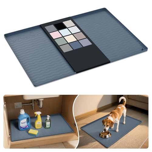 URMONA Waterproof Silicone Under Sink Mat 31 x 22 Inch Shelf Liner for Kitchen and Bathroom, Cabinet and Counter Protector, Storage and Organizers, Litter Mat, Pet Cat Puppy Essentials (Dark Grey)