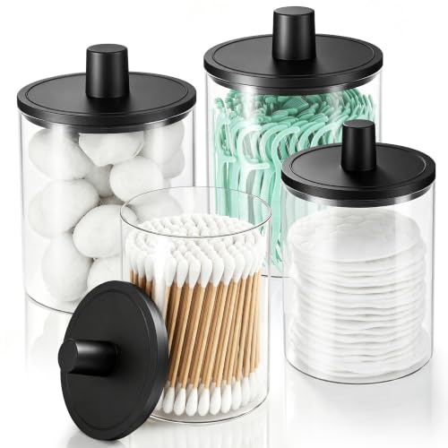 Woonnuk Glass Qtip Holder Dispenser - 4 Pack, Bathroom Decor and Organizer