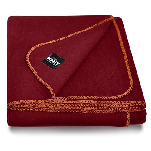 Knit Outdoor Large Military Wool Blanket - Warm & Thick Emergency Survival Blanket Great for Camping, Outdoors, Sports Events, Picnics, 4.5 lbs, 64" x 88" (Maroon)