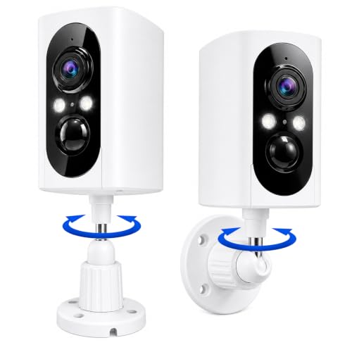 2K Security Cameras Wireless Outdoor, 355 Pan Rotate, Battery Powered, Color Night Vision WiFi Cameras, AI Motion Detection, Cloud/SD Storage, IP65, Alert & Alarm, Cameras for Home Security, 2 Pack
