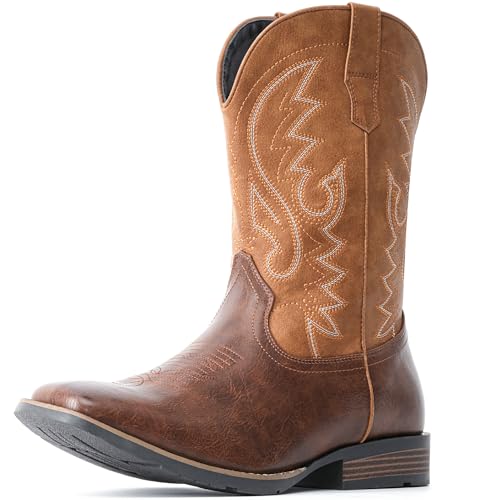 IUV Cowboy Boots For Men with Wide Square Toe Western Retro Boot
