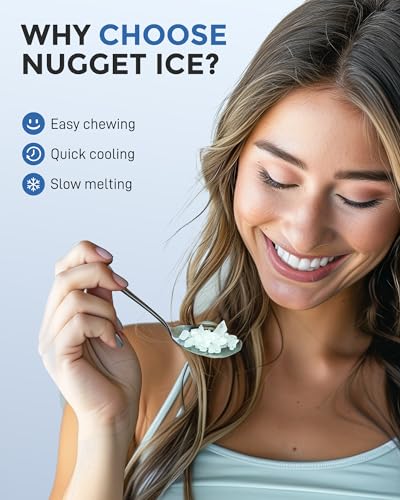 EASYERA Nugget Ice Maker Countertop,Chewable Pellet Ice, 33LBS/24H,Compact Self-Cleaning Ice Machine with Ice Bags,Pebble Ice Maker for Home, Kitchen, RV, Camping