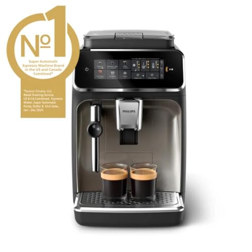 PHILIPS 3300 Series Fully Automatic Espresso Machine - 5 Hot & Iced drinks, 40% Quieter SilentBrew, Ceramic Grinder, Aquaclean Filter, Black Chrome (EP3326/90)