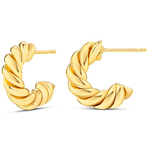 Amazon Essentials 14K Gold Plated Twisted Rope Hoop 15mm, Yellow 14K Gold