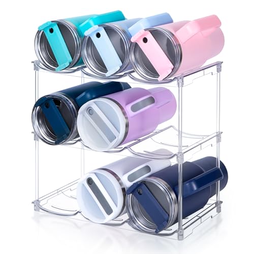 spospo Stackable Water Bottle Organizer for Stanley 40 oz Tumbler | Water Bottle Holder for Cabinet, Pantry Kitchen Organizers and Storage for Stanley Cup Accessories, Tumbler Organizer, 3 Pack