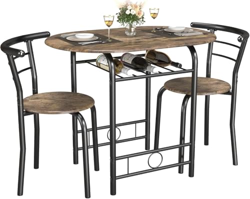JUMMICO 3-Piece Wooden Round Table & Chair Set (Walnut/Black)