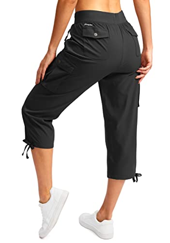 Soothfeel Women's Cargo Capris Pants with 6 Pockets Lightweight Quick Dry Travel Hiking Summer Pants for Women Casual (Black, XL)