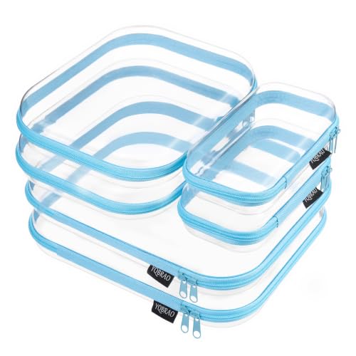 YQBRAO Clear Hard Shell Zipper Cases, 6 Multi-Size Organizers, Blue