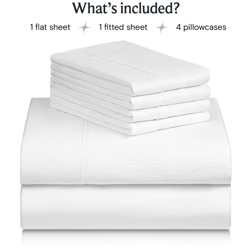 LuxClub 6 PC King Sheet Set, Breathable Luxury Bed Sheets, Deep Pockets 18" Wrinkle Free Cooling Bed Sheets Machine Washable Hotel Bedding Silky Soft - White King