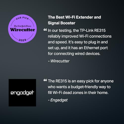 TP-Link AC1200 WiFi Extender, 2024 Wirecutter Best WiFi Extender, 1.2Gbps home signal booster, Dual Band 5GHz/2.4GHz, Covers Up to 1500 Sq.ft and 30 Devices ,support Onemesh, One Ethernet Port (RE315)